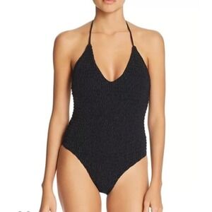 Peixoto Billie Black Smocked Halter One Piece Swimsuit Size S